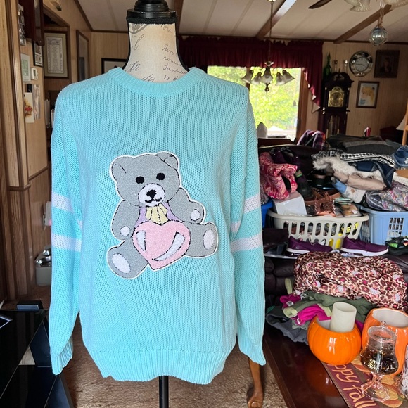 Vintage Teddy Bear Sweater Bear Heart J. J. Fargo Crew Neck 90's. - Picture 15 of 15